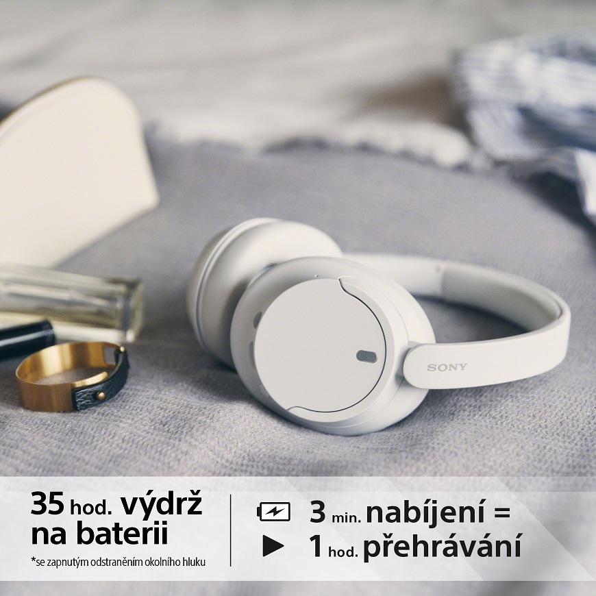 Sluchátka Sony WH-CH720N, bílá, výdrž 35 hodin