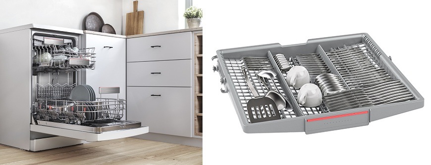 Myčka Bosch SPV6EMX09E, flexibilní koše a příborová zásuvka
