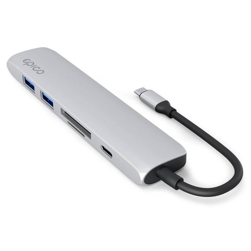 USB Hub Epico 6in1 Slim 8K USB-C/1× USB-C, HDMI, 3× USB 3.0 - stříbrný