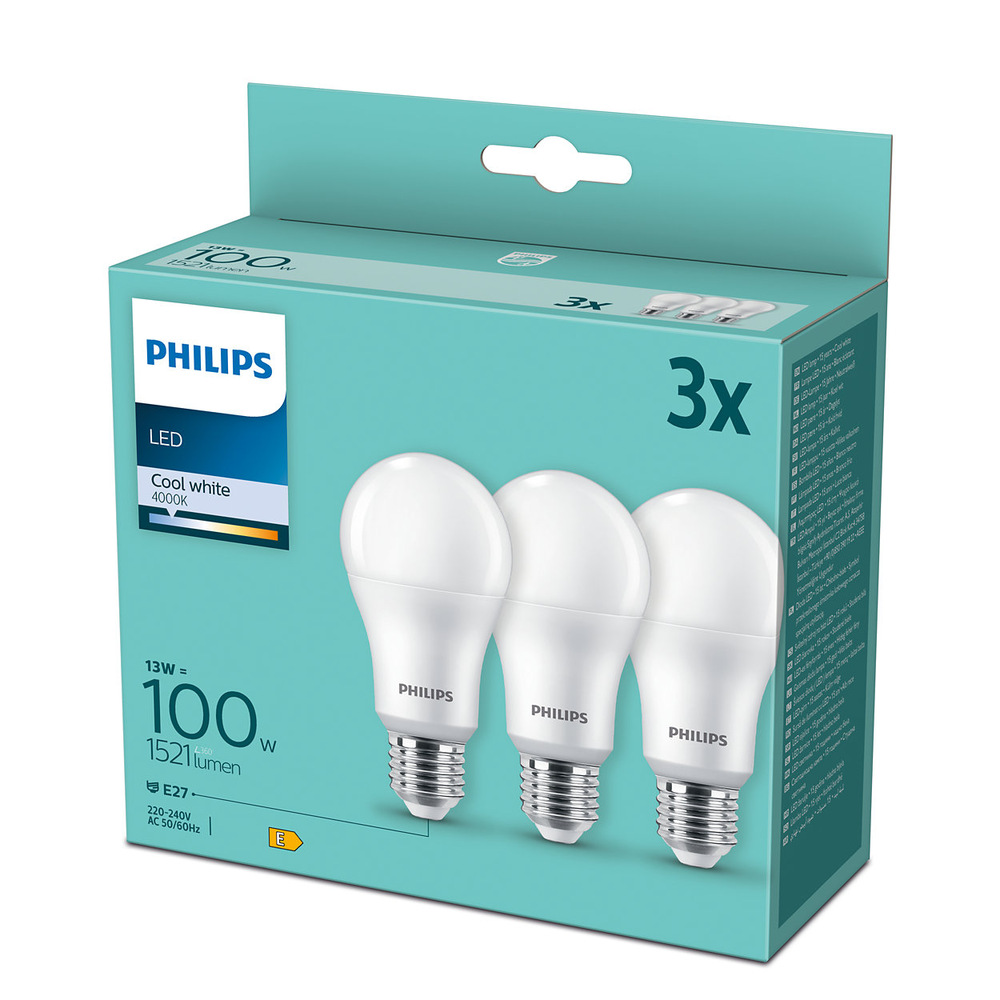 Žárovka LED Philips klasik, 14 W, E27, neutrální bílá (3ks)