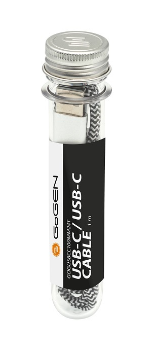 Kabel GoGEN USB-C/USB-C, 1m, stříbrný, zkumavka
