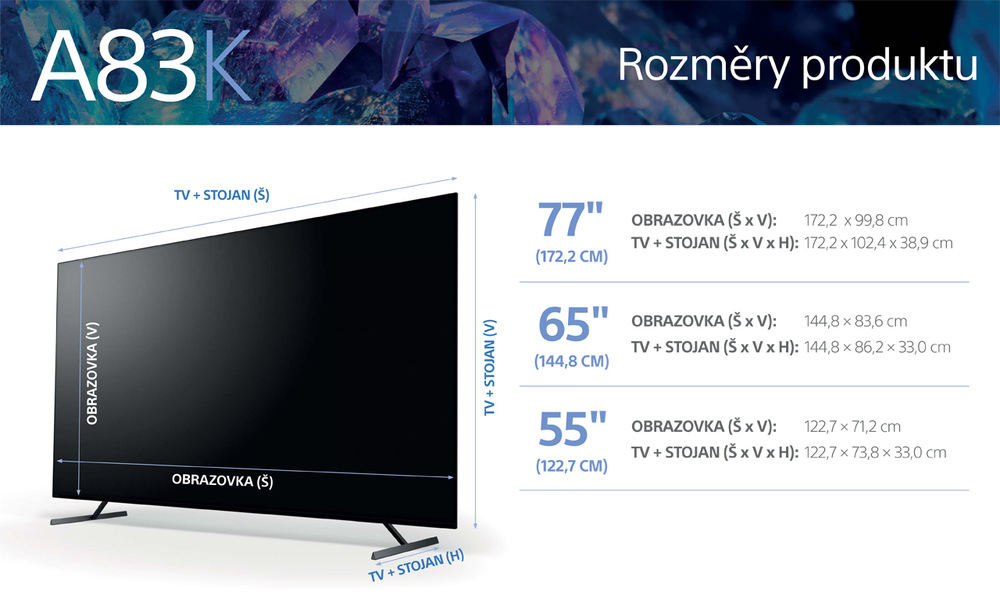 Televize Sony XR-65A83K rozměry