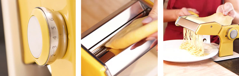 Strojek pro přípravu těstovin DELÍCIA, kolečko s číselníkem, hladké a krájecí válce