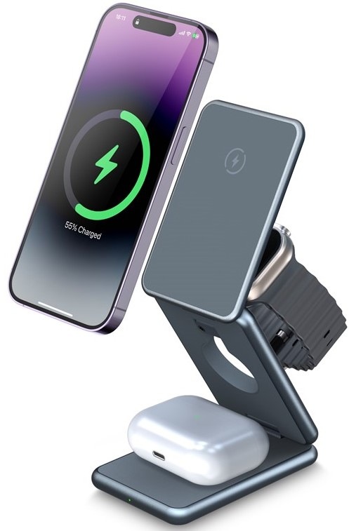 Bezdrátová nabíječka WG Tower of Charge 3v1 - šedá