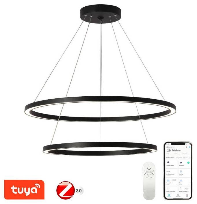 Závěsné svítidlo IMMAX NEO FINO SMART 2 kruhy, 60+80cm, 93W, Zigbee 3.0, TUYA - černé