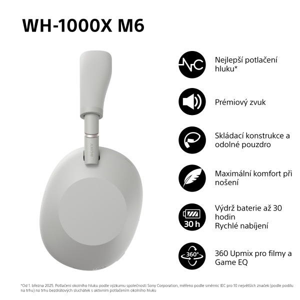 Sluchátka Sony WH-1000XM6, Noise Cancelling - stříbrná