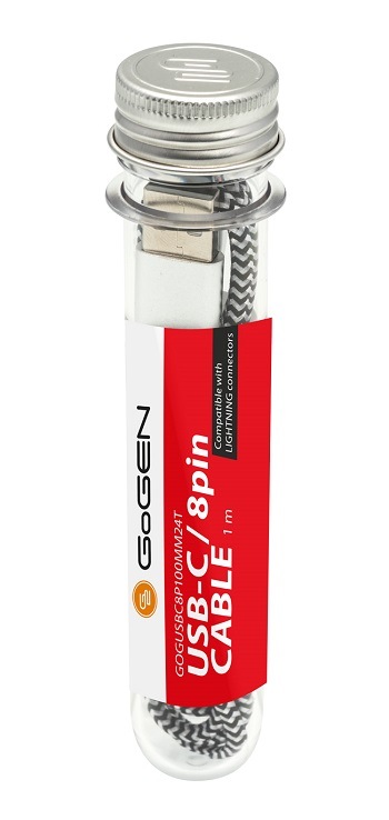 Kabel GoGEN USB-C/Lightning, 1m, stříbrný, zkumavka