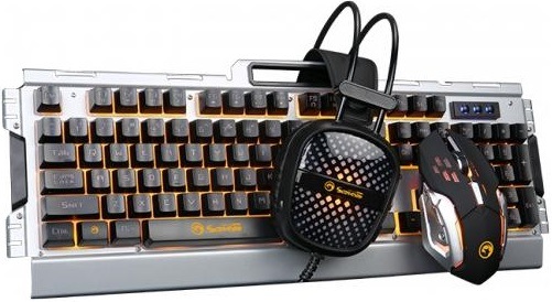 Marvo CM303, klávesnice, myš, headset, černá/stříbrná