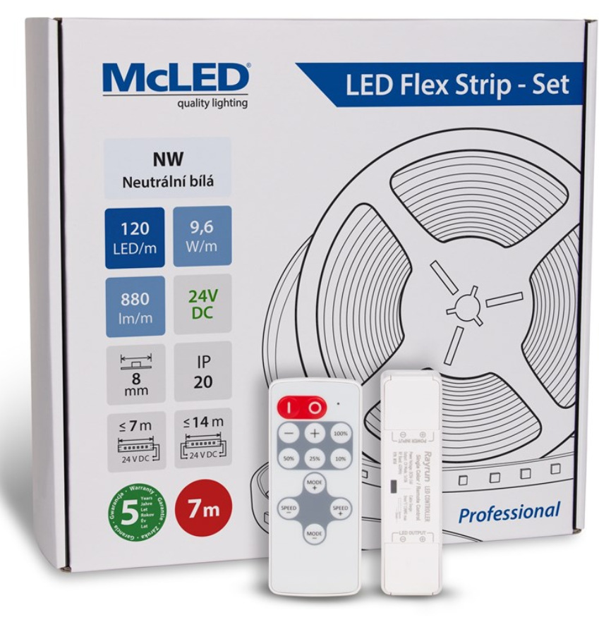 McLED s ovládáním Nano - sada 7 m - Professional, 120 LED/m, NW, 880 lm/m, vodič 3 m (ML-126.839.60.S07002)