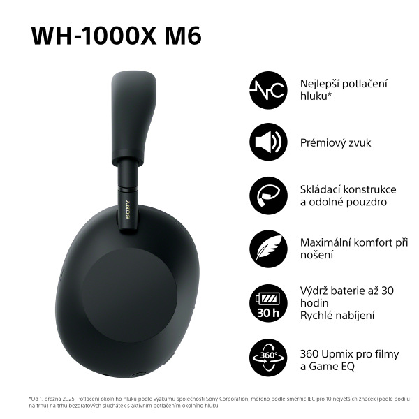 Sluchátka Sony WH-1000XM6, Noise Cancelling - černá