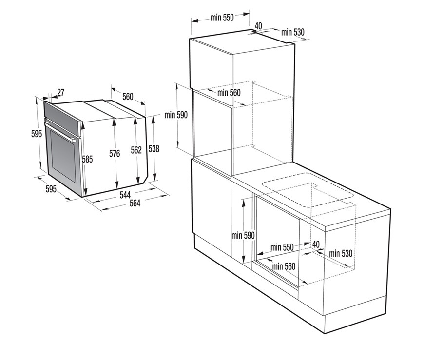 Vestavná trouba Gorenje GO66EPIZZA350C, černá, rozměry pro zabudování