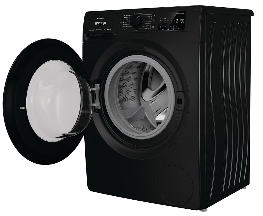 Pračka Gorenje WPNEI84A1SWB, černá, dvířka z jednoho kusu