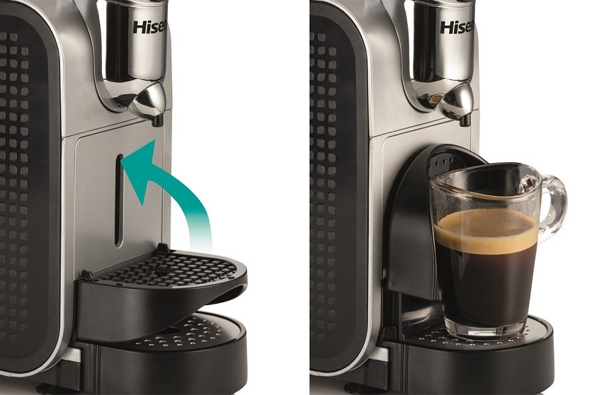 Kávovar na kapsle Espresso Hisense HCM20CS, vhodné pro téměř všechny velikosti hrnečků