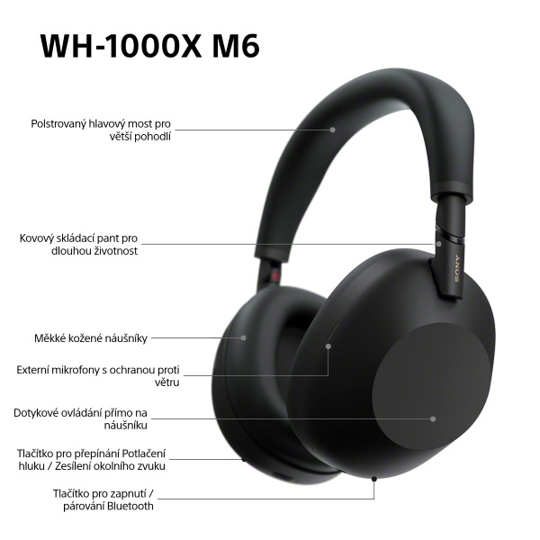 Sluchátka Sony WH-1000XM6, Noise Cancelling - černá