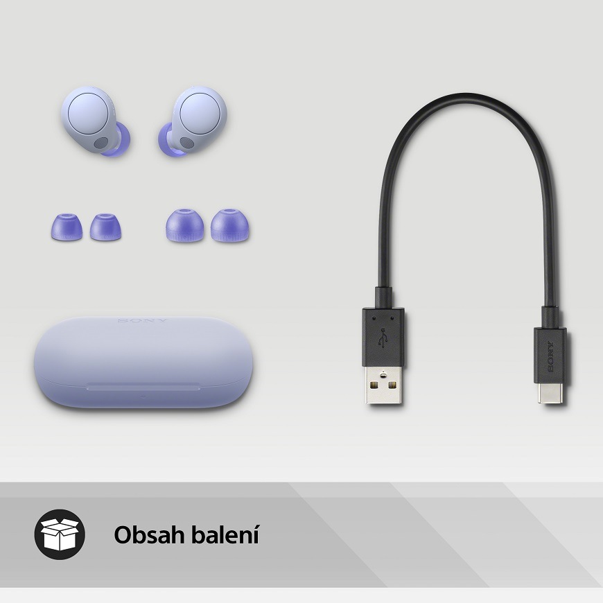Sluchátka Sony WF-C700N, fialová, obsah balení