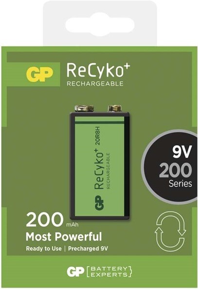 Baterie nabíjecí GP ReCyko+ 9V. 200mAh, Ni-MH, krabička 1ks