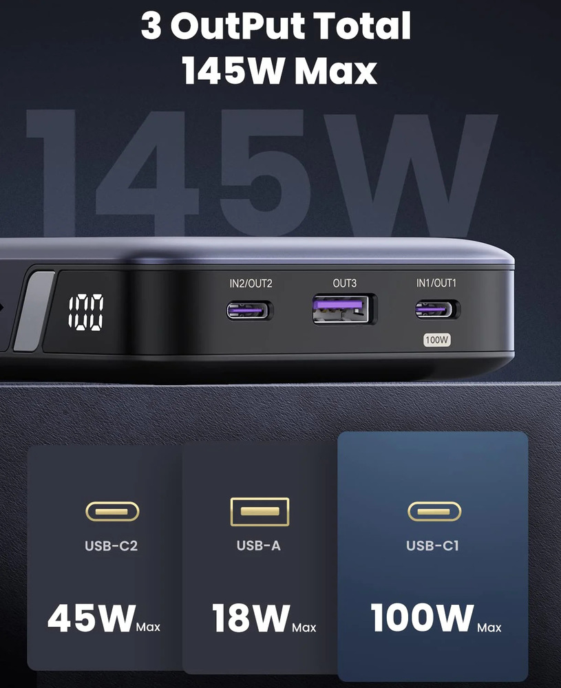 Powerbank UGREEN 25000mAh 145W - šedá