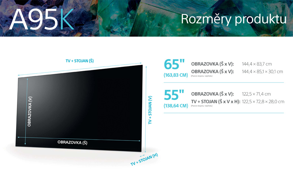 QD-OLED Televize Sony XR-55A95K rozměry
