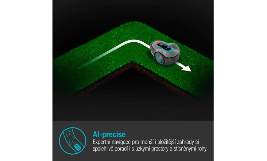 Robotická sekačka Gardena SILENO minimo 500 zajede i do uliček s pouhými 60 cm.