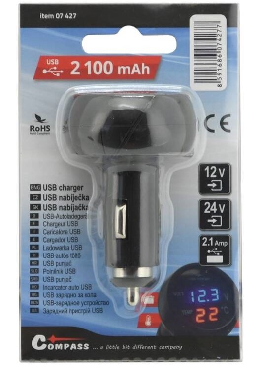 Zásuvka Compass 07427 MULTI - USB, voltmetr, teploměr