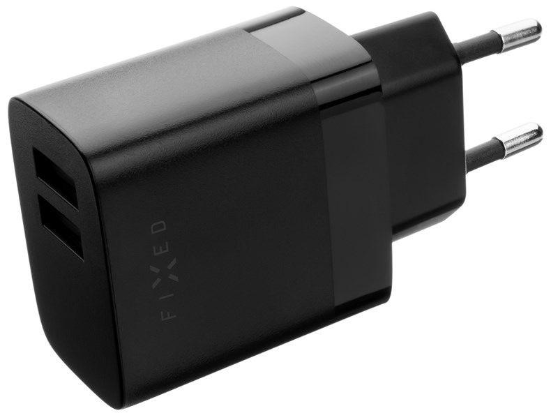 Nabíječka do sítě FIXED 17W Smart Rapid Charge, 2x USB + USB-C kabel 1m - černá