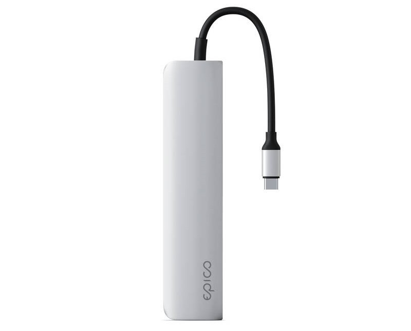 USB Hub Epico 6in1 Slim 8K USB-C/1× USB-C, HDMI, 3× USB 3.0 - stříbrný