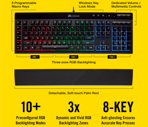 Corsair K55 RGB LED, US, černá