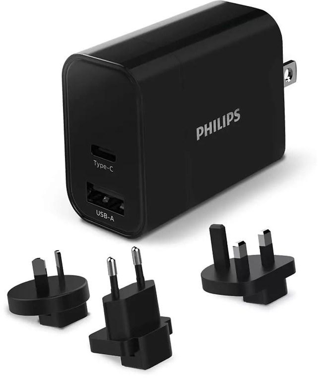 Cestovní adaptér Philips 1x USB A, 1x USB-C
