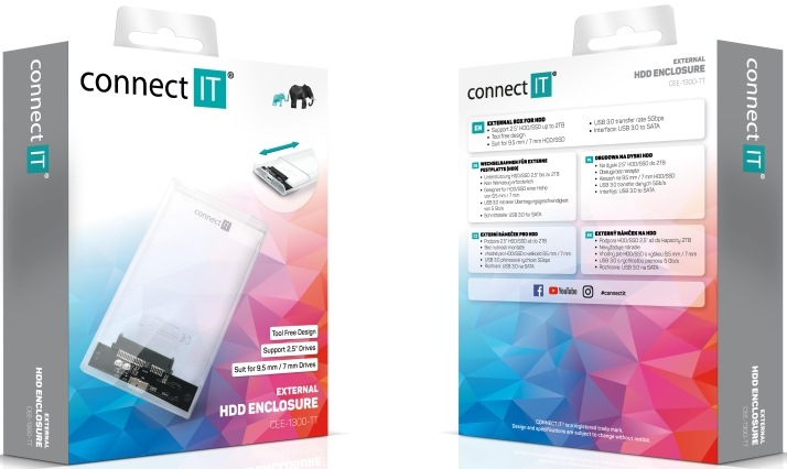 ConnectIT ToolFree CLEAR externí box pro HDD 2,5" SATA, USB 3.0 