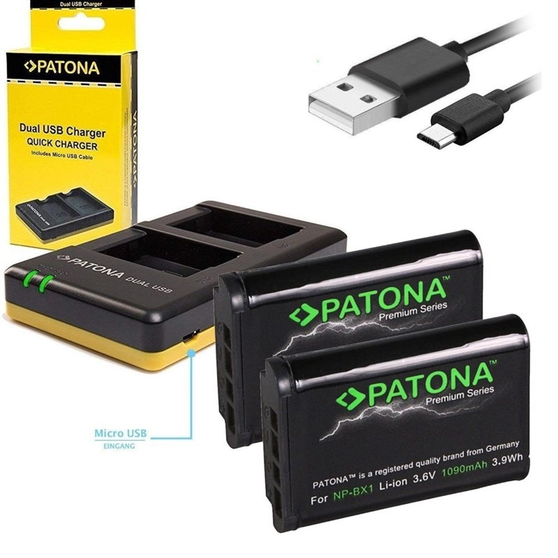 PATONA Dual Quick Sony NP-BX1 + 2x baterie 1090mAh USB, černá