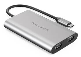 Redukce HyperDrive USB-C /2x HDMI stříbrná barva
