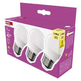 Žárovka LED EMOS Classic mini globe, E27, 4,2W, teplá bílá (3 ks) 
