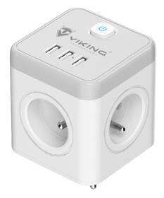 Rozbočovací zásuvka Viking ACT43S, 4× zásuvka 230V, 3× USB bílá barva
