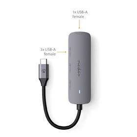 USB Hub Nedis USB-C/4×USB šedá barva
