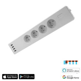 Kabel prodlužovací iQtech SmartLife WT004, Wi-Fi, 4x zásuvka + 4x USB, 1,8m 
