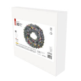 LED dekorace EMOS 20 LED vánoční věnec zasněžený, 38 cm, 2x AA, vnitřní, teplá bílá, časovač 
