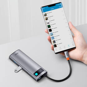  Baseus Metal Gleam Series 7v1 HUB USB-C (USB-C PD 100W, USB-C, 2x USB 3.0, HDMI, SD/TF port) šedá barva
