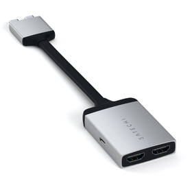 USB Hub Satechi USB-C Dual HDMI Adapter stříbrná barva
