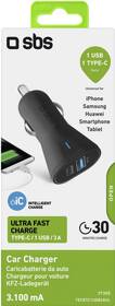 Adaptér do auta SBS USB-A/USB-C, 10 W, 2,1 A/3,1 A černá barva
