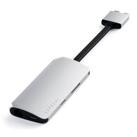 USB Hub Satechi USB-C Dual Multimedia Adapter (2x USB 3.0, 2x HDMI, USB-C, RJ45, Micro SD, SD) stříbrná barva
