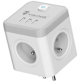 Rozbočovací zásuvka Viking ACT43S, 4× zásuvka 230V, 3× USB bílá barva
