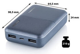 Powerbank GoGEN 10000 mAh, metalická modrá barva
