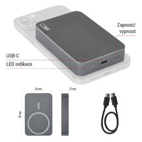 Powerbank EMOS WI 1046, 10 000 mAh, 20 W+Wireless šedá barva
