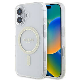 Kryt na mobil Guess IML Glitter Ring MagSafe na Apple iPhone 16 Plus průhledná

