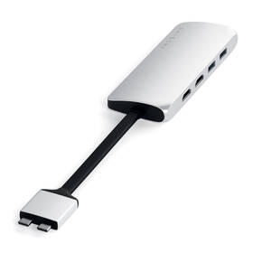 USB Hub Satechi USB-C Dual Multimedia Adapter (2x USB 3.0, 2x HDMI, USB-C, RJ45, Micro SD, SD) stříbrná barva
