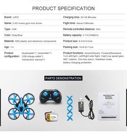 Mini Dron JJR/C H36 2.4G 4 kanálový, 6osý gyroskop šedá barva
