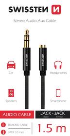 Kabel Swissten Jack 3,5 mm, prodlužovací,1,5 m černá barva
