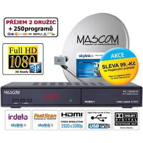 Satelitní komplet Mascom MS-2350/80MBL+M7, příjem 2 družic s kartou Skylink černá barva
