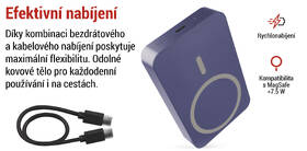 Powerbank EMOS WI 1046, 10 000 mAh, 20 W+Wireless modrá barva
