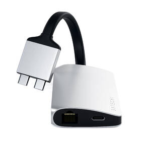 USB Hub Satechi USB-C Dual Multimedia Adapter (2x USB 3.0, 2x HDMI, USB-C, RJ45, Micro SD, SD) stříbrná barva
